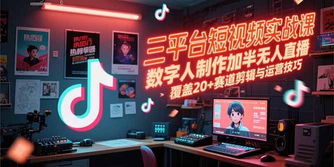 91ea636b31cc33a63e60fc6e1fccfb1b.jpeg 三平台短视频实战课,数字人制作加半无人直播,覆盖20+赛道剪辑与运营技巧