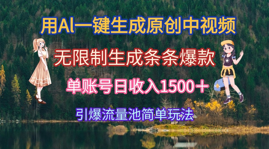 用Al一键生成原创中视频，无限制生成条条爆款，单账号日收入1500＋引爆…-南友云赚