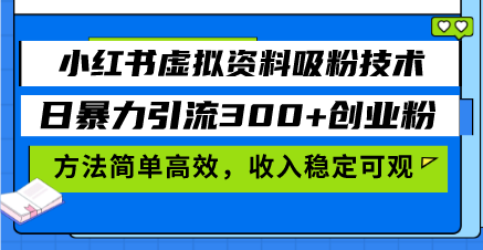 小红书虚拟资料吸粉技术，日暴力引流300+创业粉，方法简单高效，收入稳…-南友云赚