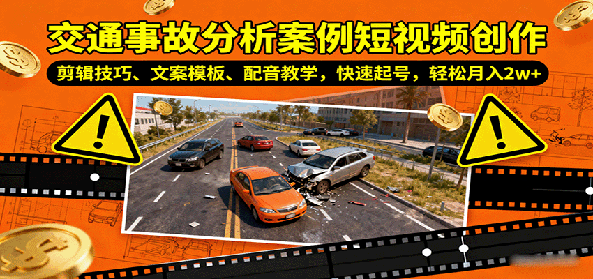 交通事故分析案例短视频创作,剪辑技巧、文案模板、配音教学,快速起号,轻松月入2w+-南友云赚