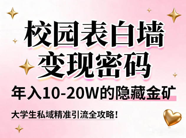 校园表白墙变现密码，年入10-20W的隐藏金矿，大学生私域精准引流全攻略！-南友云赚