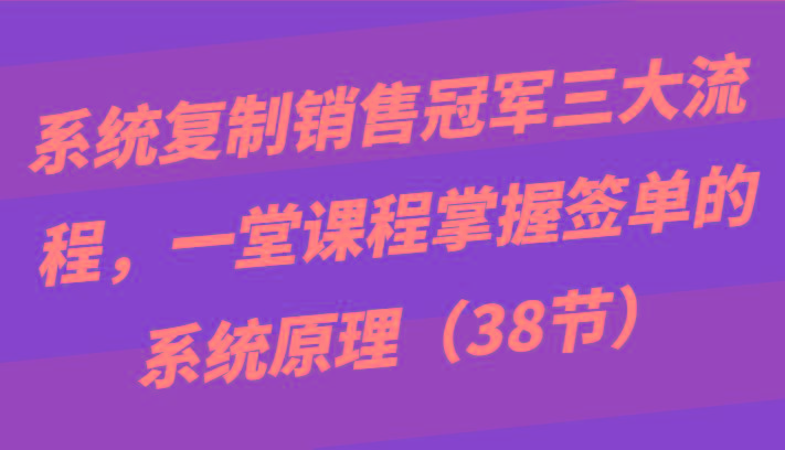 系统复制销售冠军三大流程，一堂课程掌握签单的系统原理(38节)-南友云赚