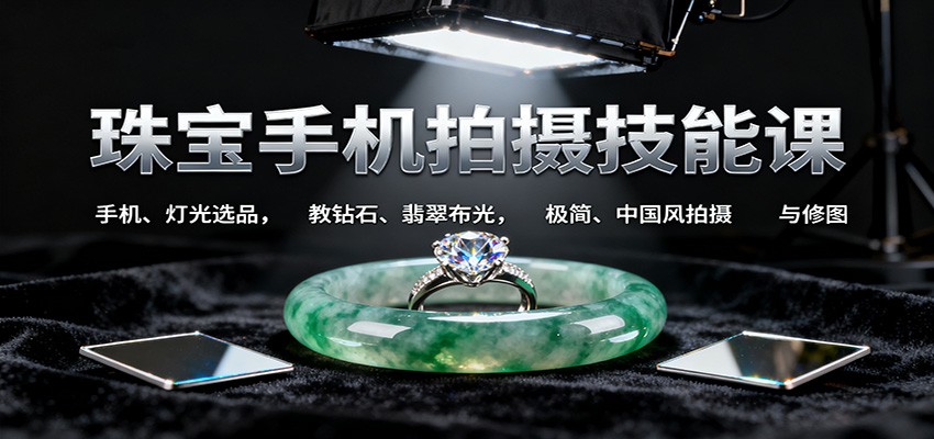 珠宝手机拍摄技能课:手机、 灯光选品，教钻石、翡翠布光，极简、中国风拍摄与修图-南友云赚