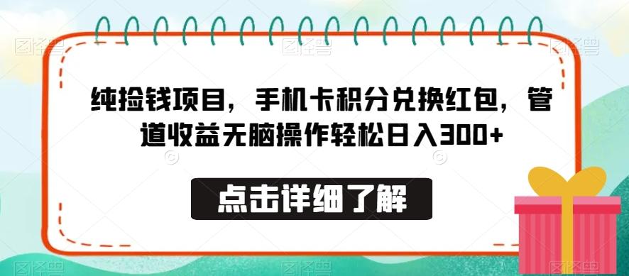 纯捡钱项目，手机卡积分兑换红包，管道收益无脑操作轻松日入300+-南友云赚