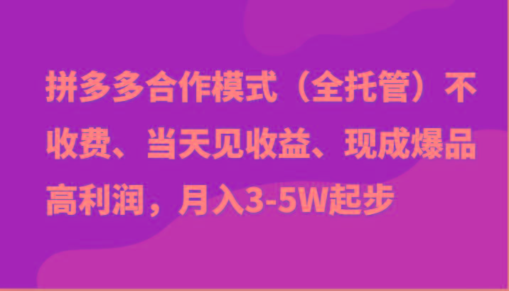 最新拼多多模式日入4K+两天销量过百单，无学费、老运营代操作、小白福利-南友云赚