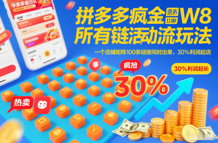 拼多多疯狂活动流玩法，所有链接全部打标，一个店铺矩阵100条链接同时出单，30%利润起店-南友云赚