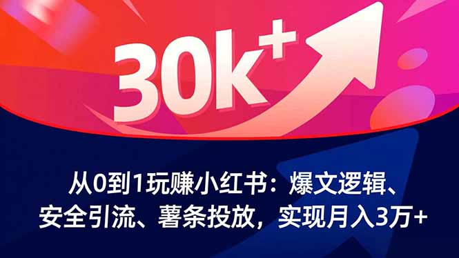 从0到1玩赚小红书：爆文逻辑、安全引流、薯条投放，实现月入3万+-南友云赚