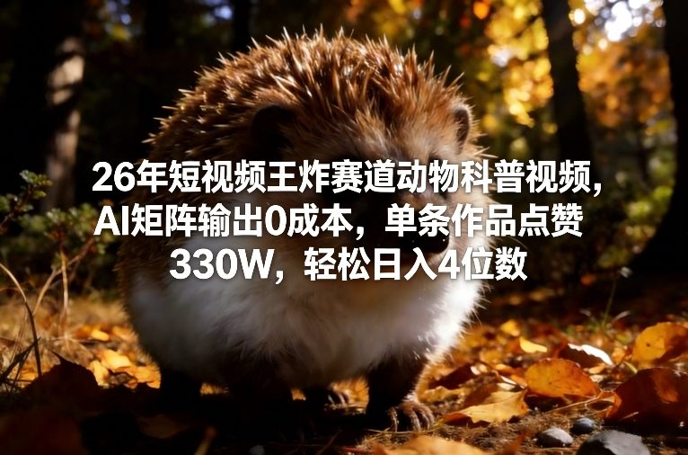 26年短视频王炸赛道动物科普视频，AI矩阵输出0成本，单条作品点赞330W，轻松日入4位数-南友云赚