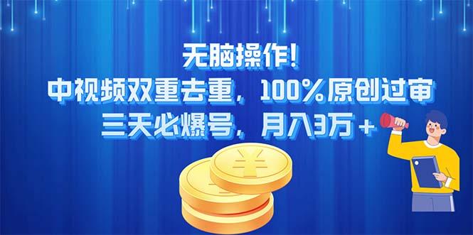 无脑操作!中视频双重去重，100%原创过审，三天必爆号，月入3万+-南友云赚