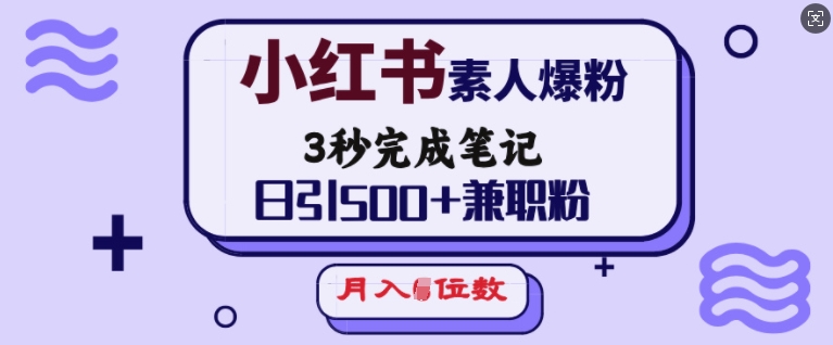 小红书素人爆粉，3秒完成笔记，日引500+兼职粉，月入5位数-南友云赚