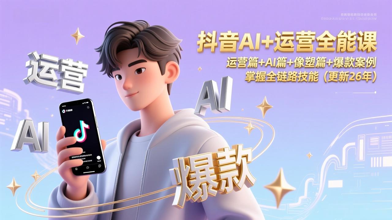 抖音AI+运营全能课，运营篇+AI篇+像塑篇+爆款案例，掌握全链路技能(更新26年-南友云赚