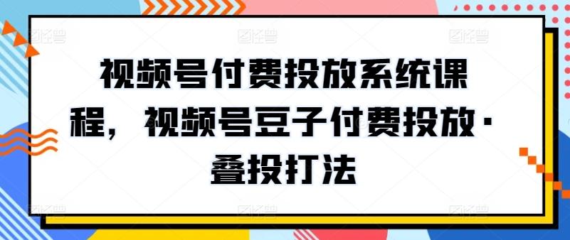 视频号付费投放系统课程，视频号豆子付费投放·叠投打法-南友云赚