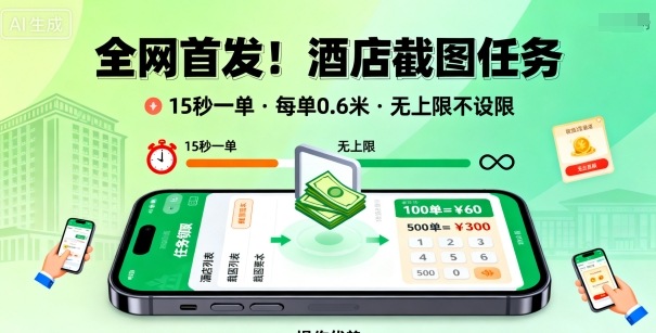 9f62fab7e0f16e5f6c91452fdaa737aa.jpeg 全网首发!酒店截图任务,15秒一单,每单0.6米,任务无上限不设限,矩阵操作单日3张到手【揭秘】