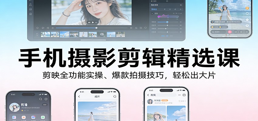 手机摄影剪辑精选课：剪映全功能实操、爆款拍摄技巧，轻松出大片-南友云赚
