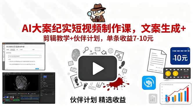 a0a288aa2c6a74d790f51f6f6ace2826.jpeg AI大案纪实短视频制作课,文案生成+剪辑教学+伙伴计划,单条收益7-10元