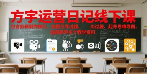方宇运营日记线下课，包含剪辑制作技巧、拍摄引导过程、起号思维导图、选题等多个教学资料-南友云赚