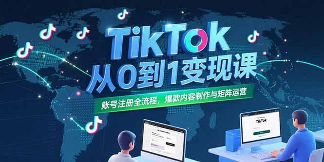 TikTok从0到1变现课，账号注册全流程，爆款内容制作与矩阵运营-南友云赚