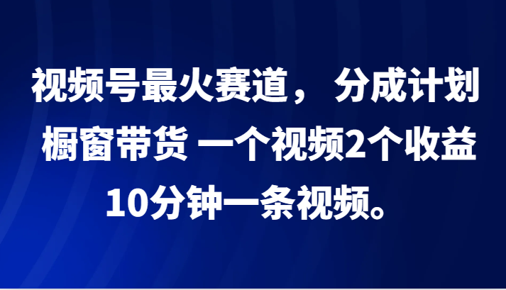 视频号最火赛道， 分成计划， 橱窗带货，一个视频2个收益，10分钟一条视频。-南友云赚