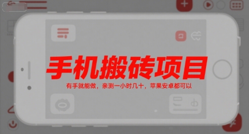手机搬砖项目，有手就能做，亲测一小时几十，苹果安卓都可以-南友云赚