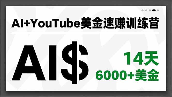 AI+YouTube美金速赚训练营，AI量产、爆款公式、急速变现、独家视野，14天创收6000+美金-南友云赚