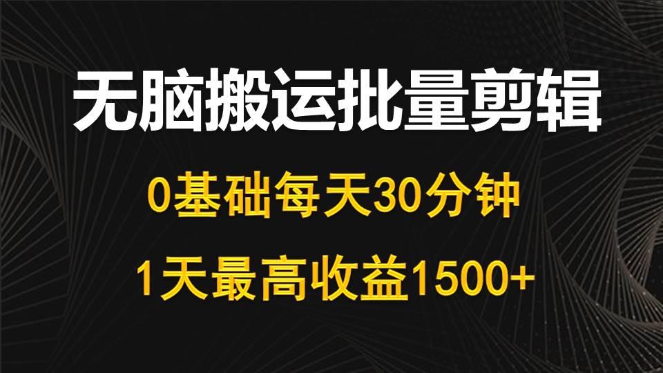 (10008期)每天30分钟，0基础无脑搬运批量剪辑，1天最高收益1500+-南友云赚