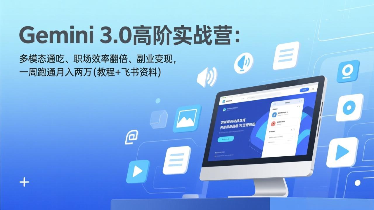 Gemini 3.0高阶实战营：多模态通吃、职场效率翻倍、副业变现，一周跑通月入两万(教程+飞书资料-南友云赚
