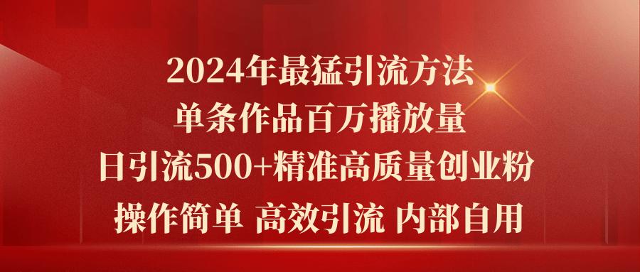 2024年最猛暴力引流方法，单条作品百万播放 单日引流500+高质量精准创业粉-南友云赚