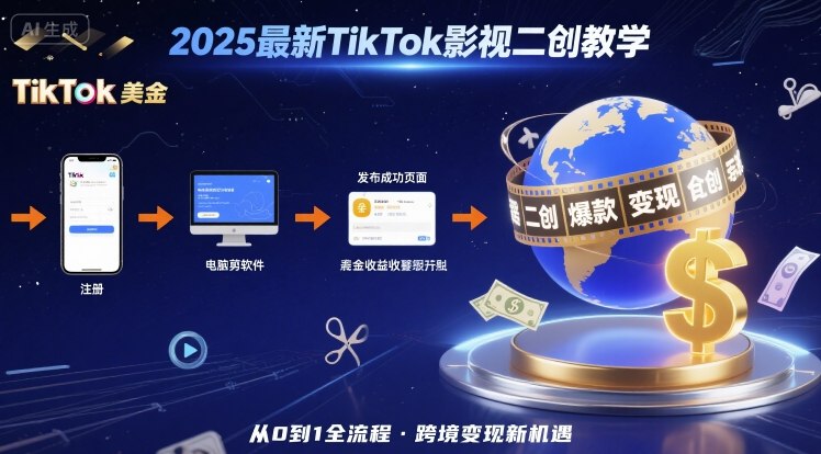 2025年最新TikTok影视二创教学，从注册到发布撸美金全流程，跨境变现新机遇-南友云赚