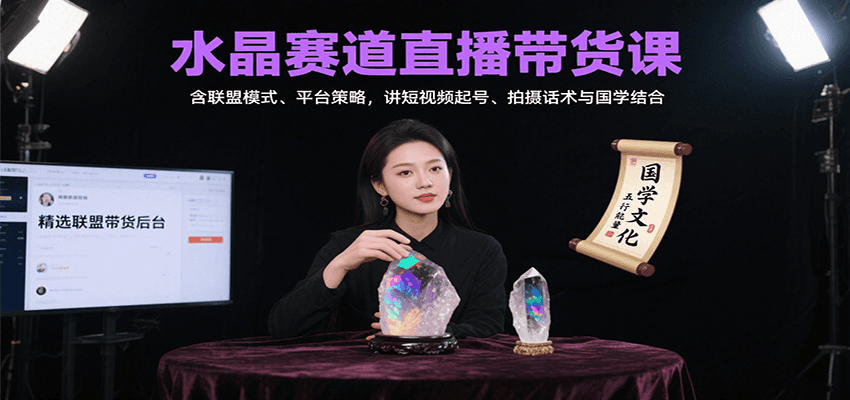 水晶赛道直播带货课：含联盟模式、平台策略，讲短视频起号、拍摄话术与国学结合-南友云赚