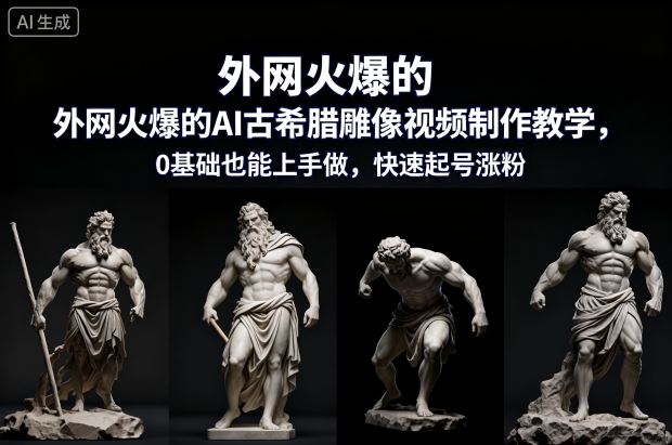 外网火爆的AI古希腊雕像视频制作教学，0基础也能上手做，快速起号涨粉-南友云赚