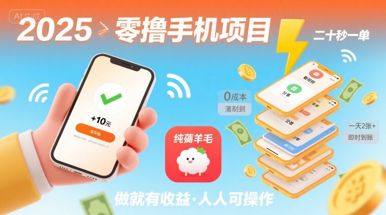 2025年零撸手机项目，二十秒一单，纯薅羊毛 一天2张+做就有-南友云赚