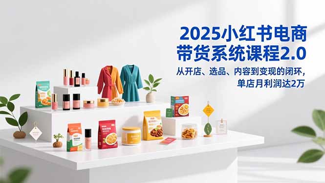 2025小红书电商带货系统课程2.0，从开店、选品、内容到变现的闭环，单店月利润达2万-南友云赚