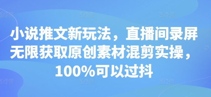 小说推文新玩法，直播间录屏无限获取原创素材混剪实操，100%可以过抖-南友云赚