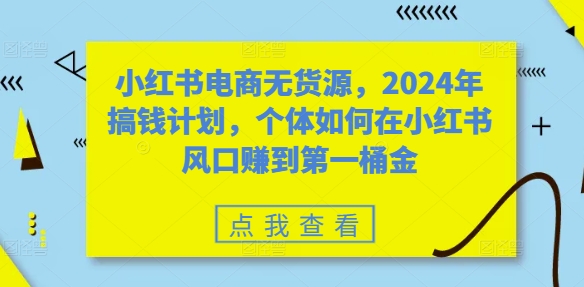 小红书电商无货源，2024年搞钱计划，个体如何在小红书风口赚到第一桶金-南友云赚