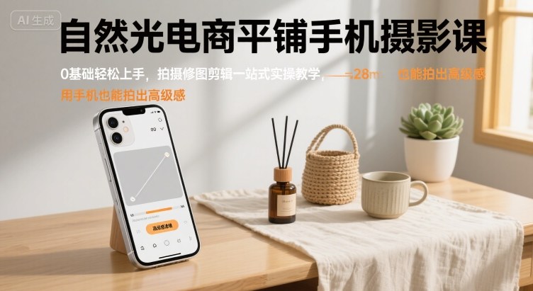 b14557d367bc3325335d174b8b0f9a90.jpeg 自然光电商平铺手机摄影课,0基础轻松上手,拍摄修图剪辑一站式实操教学,用手机也能拍出高级感