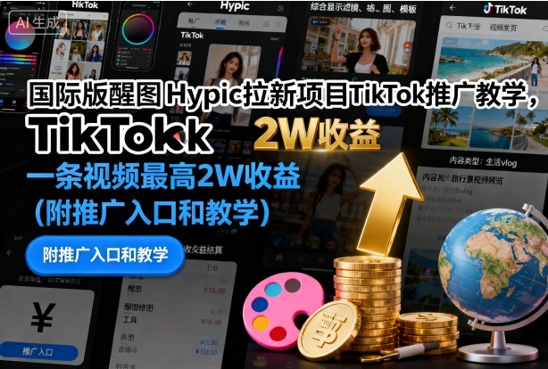 国际版醒图Hypic拉新项目TikTok推广教学，一条视频最高2W收益(附推广入口和教学)-南友云赚
