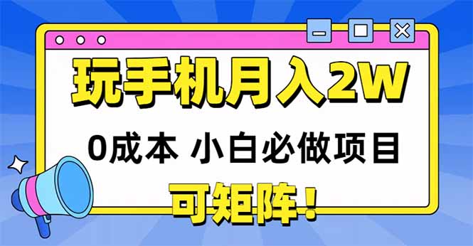 玩玩手机月入20000+，0成本小白必做项目，可矩阵-南友云赚