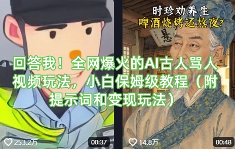 回答我！全网爆火的AI古人骂人视频玩法，小白保姆级教程(附提示词和变现玩法)-南友云赚