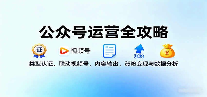 公众号运营全攻略：类型认证、联动视频号，内容输出、涨粉变现与数据分析-南友云赚