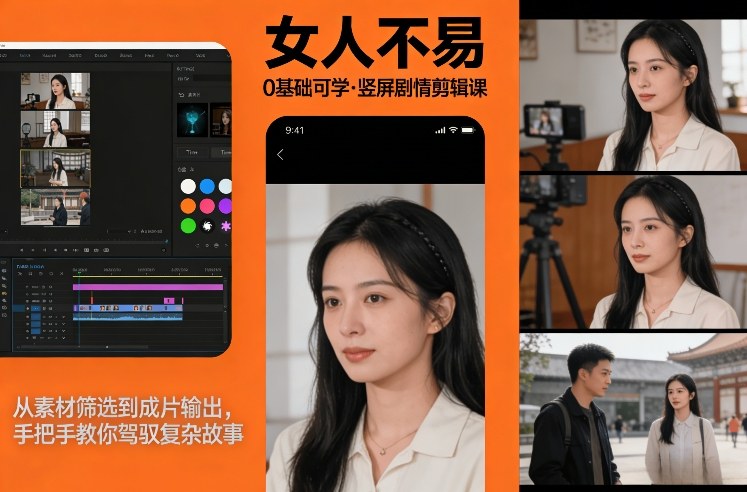 0基础可学！《女人不易》竖屏剧情剪辑课，从素材筛选到成片输出，手把手教你驾驭复杂故事-南友云赚