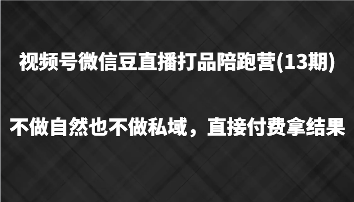 视频号微信豆直播打品陪跑(13期)，不做不自然流不做私域，直接付费拿结果-南友云赚