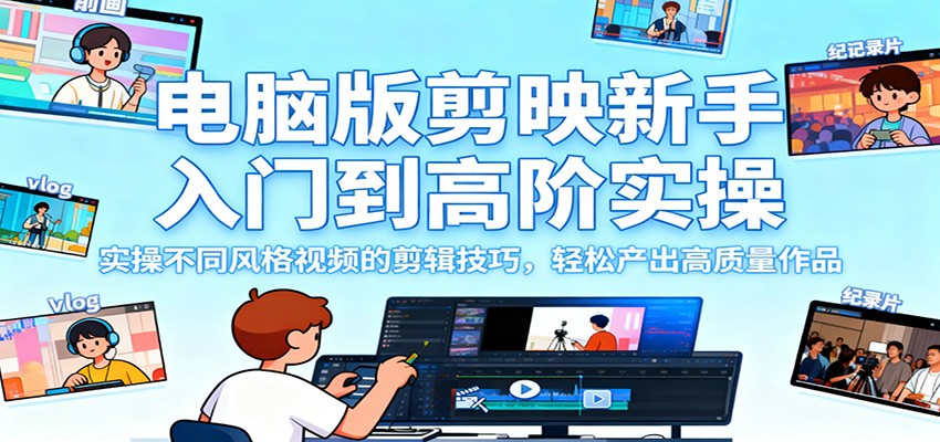 电脑版剪映新手入门到高阶实操，实操不同风格视频的剪辑技巧，轻松产出高质量作品-南友云赚