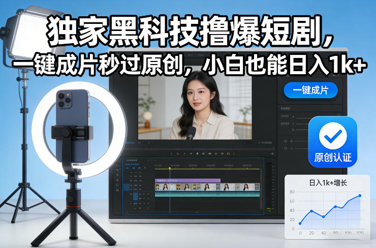独家黑科技撸爆短剧，一键成片秒过原创，小白也能日入1k+【揭秘】-南友云赚
