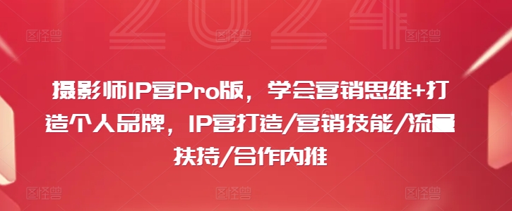 摄影师IP营Pro版，学会营销思维+打造个人品牌，IP营打造/营销技能/流量扶持/合作内推-南友云赚