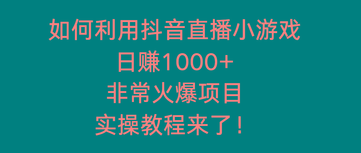 如何利用抖音直播小游戏日赚1000+，非常火爆项目，实操教程来了！-南友云赚