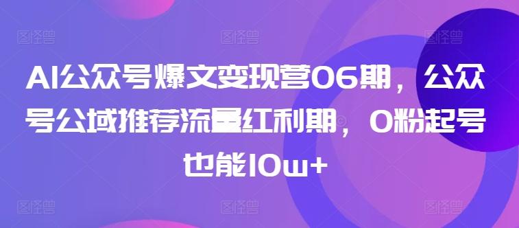 AI公众号爆文变现营06期，公众号公域推荐流量红利期，0粉起号也能10w+-南友云赚
