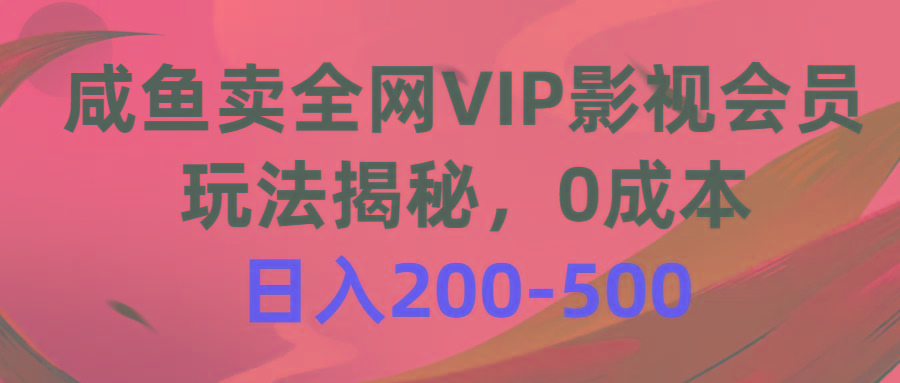 咸鱼卖全网VIP影视会员，玩法揭秘，0成本日入200-500-南友云赚