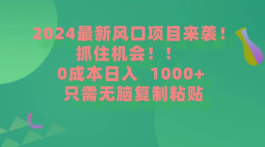 (9899期)2024最新风口项目来袭，抓住机会，0成本一部手机日入1000+，只需无脑复…-南友云赚