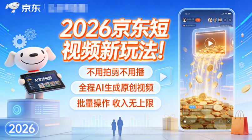 2026京东短视频新玩法！不用拍剪不用播，全程AI生成原创视频，批量操作收入无上限-南友云赚
