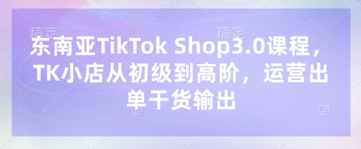 东南亚TikTok Shop3.0课程，TK小店​从初级到高阶，运营出单干货输出-南友云赚